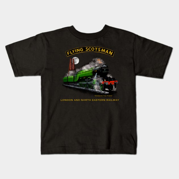 Classic Steam Train The Flying Scotsman Crossing The Forth MotorManiac Kids T-Shirt by MotorManiac